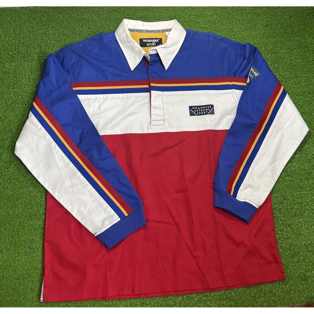 Vintage Wrangler Rugby Polo LG Rare Extreme Sport Rugby Shirt Color Block Stripe